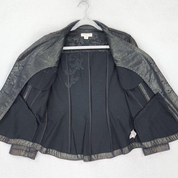 Coldwater Creek Jacket Womens 8 Petite Black Gold Embroidered Shaped Lightweight - Picture 6 of 11